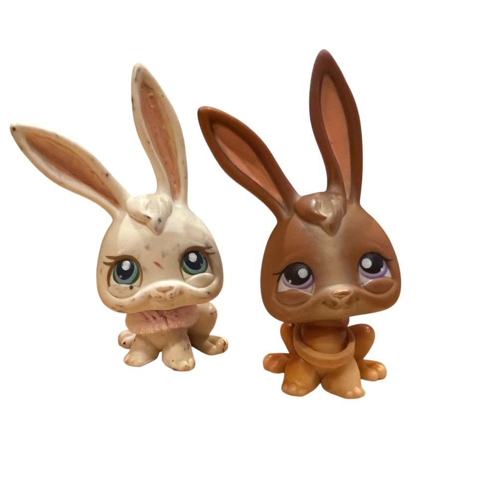 Littlest Pet Shop Bunny Rabbit Lot Blue Eyes Purple Eyes LPS Hasbro 2pc